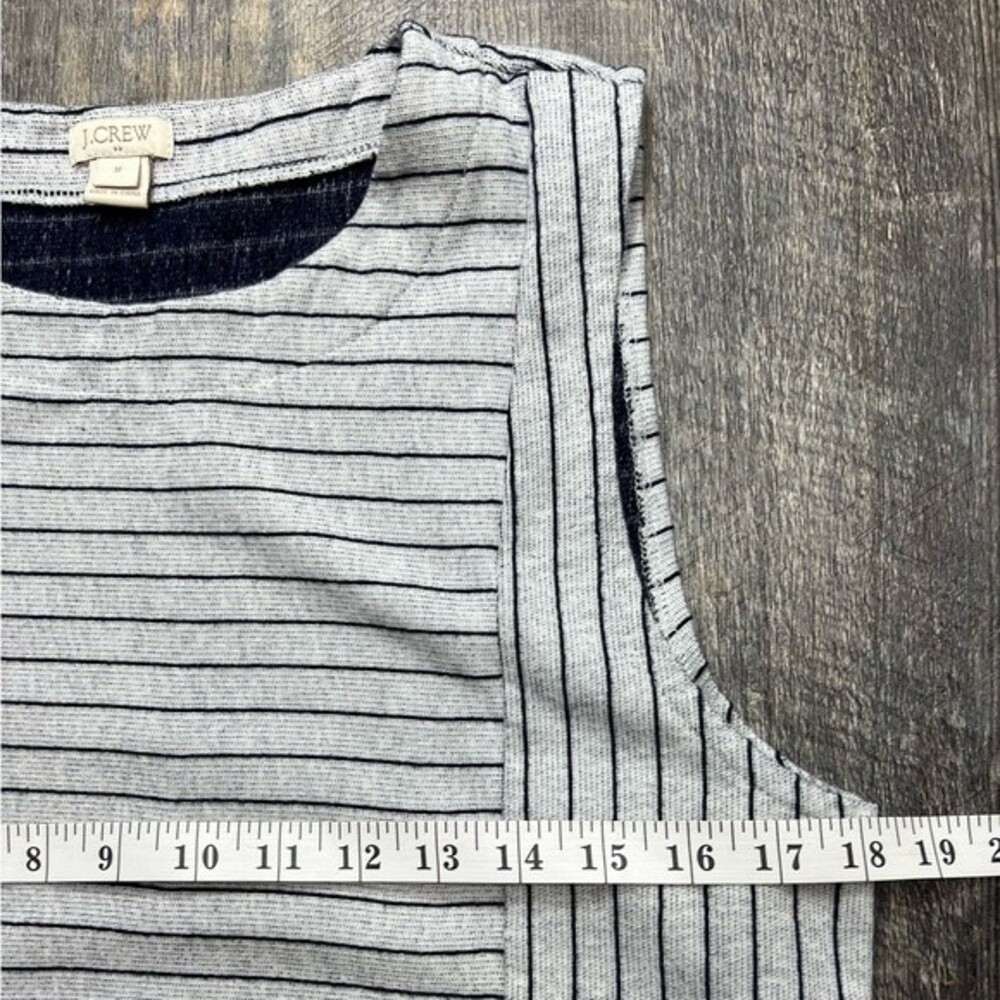 J.Crew Factory Blue/Gray Striped Tank Blouse 100% Cotton Size Medium - Picture 7 of 10